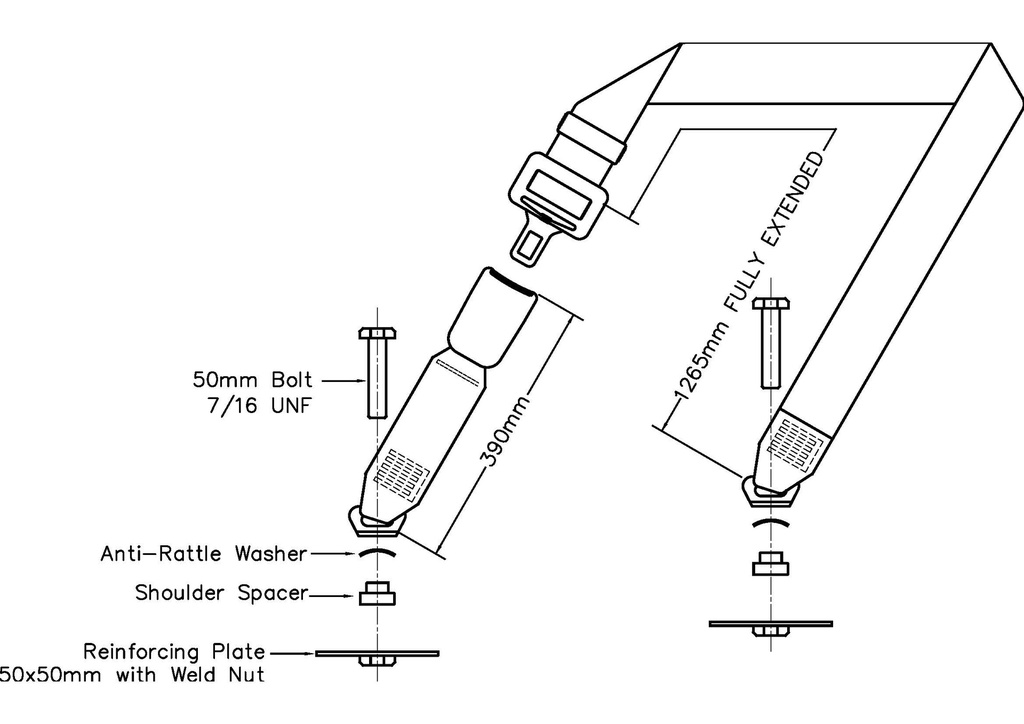 Static Lap Belt / 390mm Web Buckle/90° Plates (MXC5495)