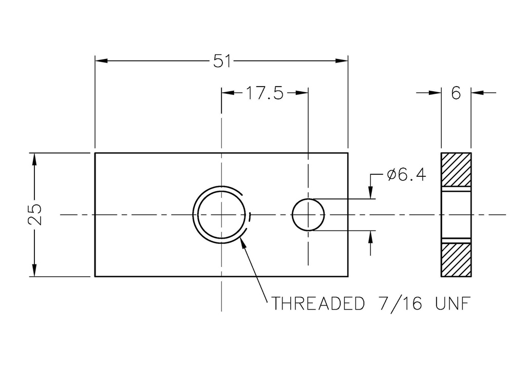 THREADED PLATE 25x50x6mm (7/16 UNF)
