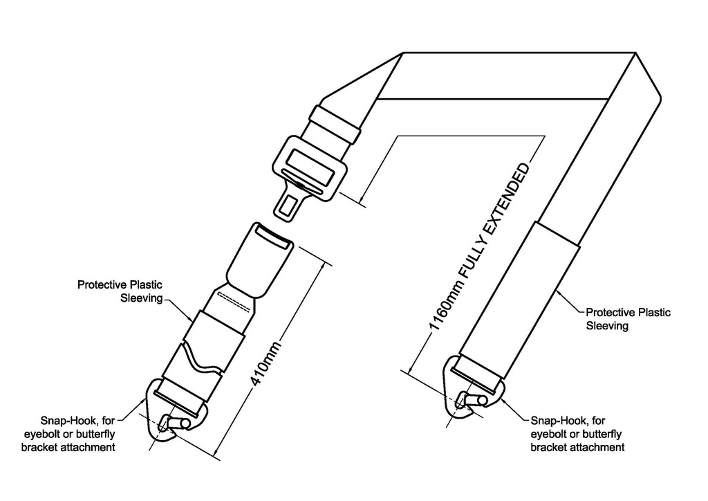 2 point Rear Static Lap Belt - BLACK (MXC5497 / BTR 5782)